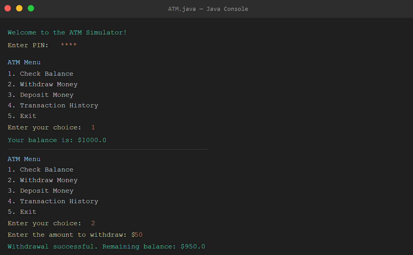 ATM Simulator terminal