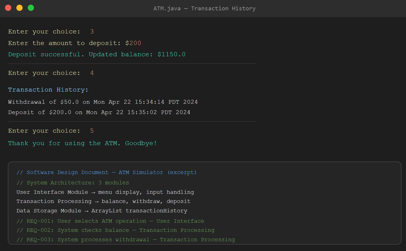 ATM transaction history and SDD