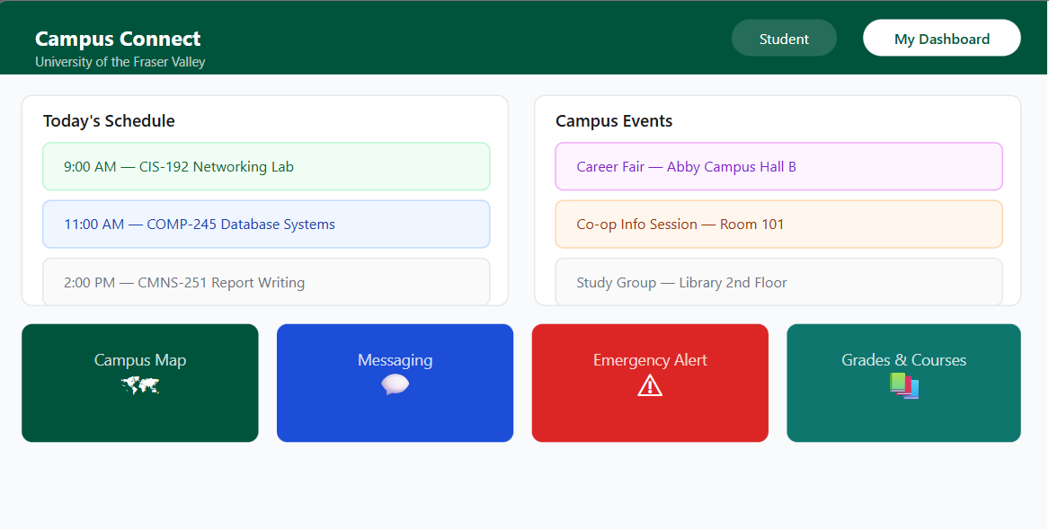 Campus Connect dashboard mockup